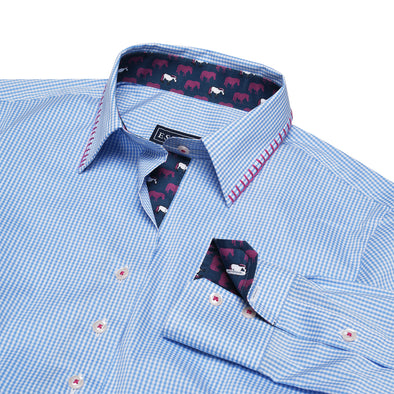 Essex Classics Dora Peeps Blue Gingham Check Tailored Shirt- Equestrian Chic Boutique