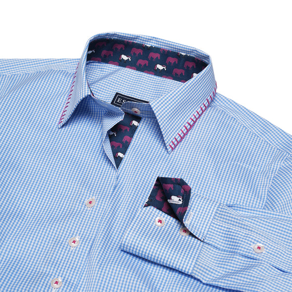 Essex Classics Dora Peeps Blue Gingham Check Tailored Shirt- Equestrian Chic Boutique