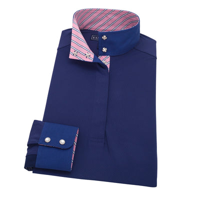 Essex Classics Ladies Pink Stripe “Dusk” Navy Jumper Performance Show Shirt - Equestrian Chic Boutique