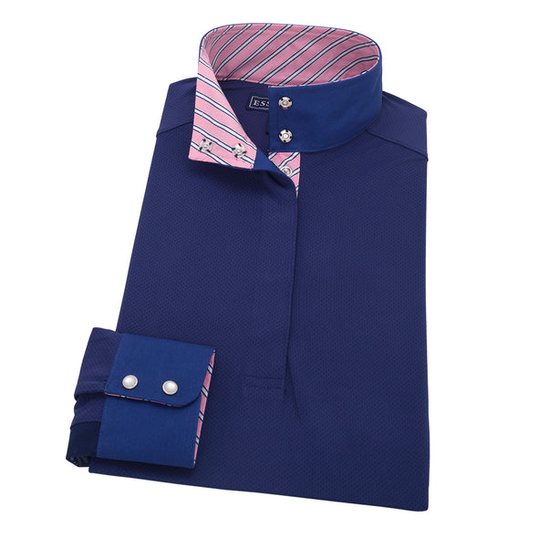 Essex Classics Ladies Pink Stripe “Dusk” Navy Jumper Performance Show Shirt - Equestrian Chic Boutique